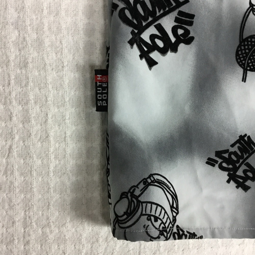 Southpole Mens Large Short Sleeve Button Up Shirt Gray Graffiti Hip Hop MC Print - Picture 9 of 10